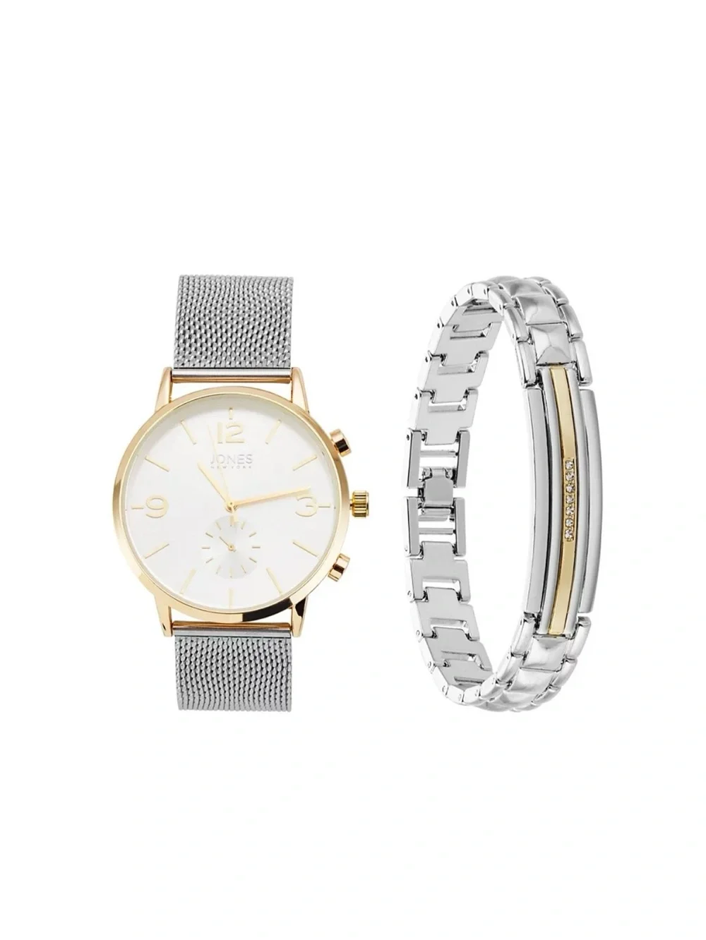 Jones New York Analog Silver-Tone Metal Alloy Bracelet Watch 42mm & Bracelet Set